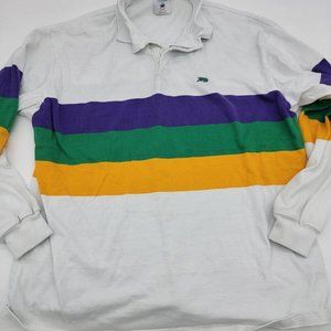 Perlis Mens XL MARDI GRAS Rugby USA Polo Striped Long Sleeve Multicolor Party